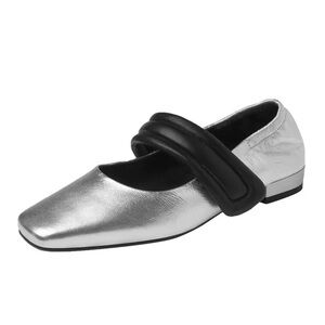 Silver and Black Mary Jane Flats